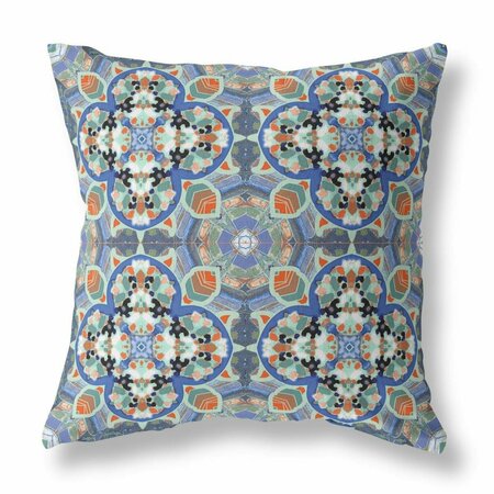 PALACEDESIGNS 16 in. Cloverleaf Indoor Outdoor Zippered Throw Pillow Blue & Orange PA3104955